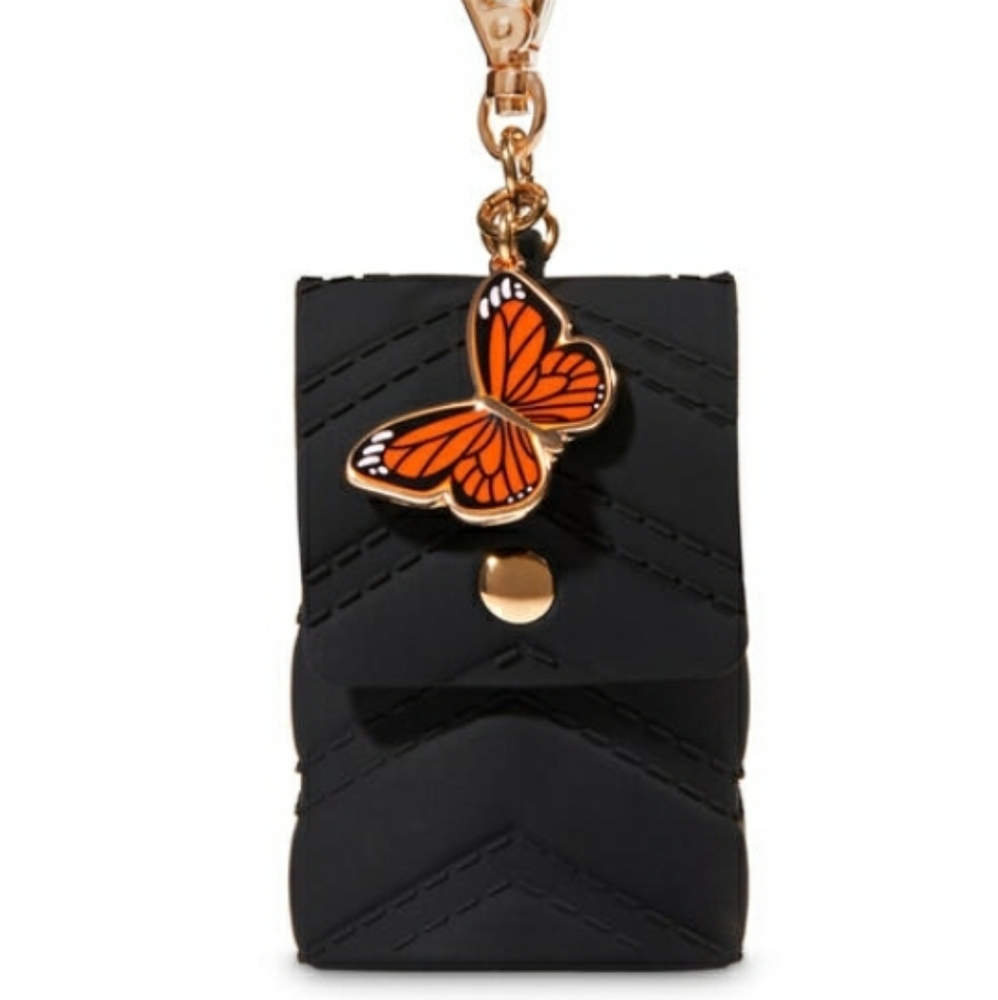 PocketBac Hand Sanitizer Holder Black Purse Butterfly Charm